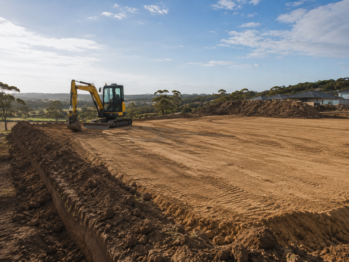 Earthmoving and ground shaping with an excavator