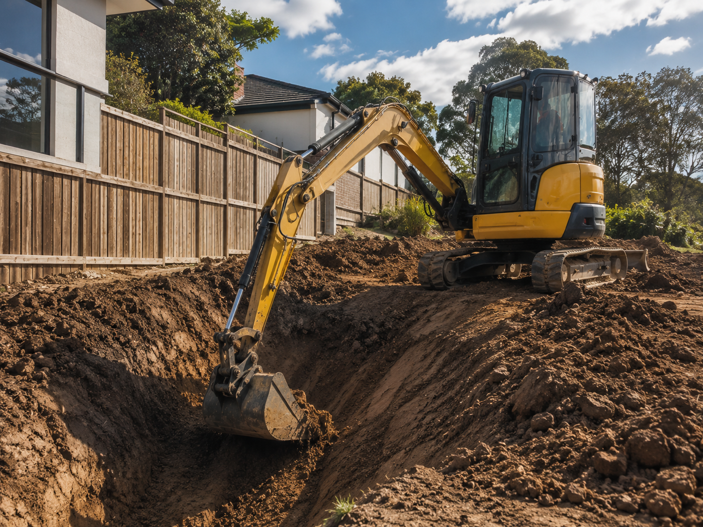 General excavation work with an excavator on site